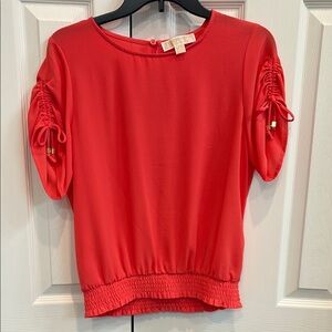 MICHAEL Michael Kors Orange Short Sleeve Ruched Blouse Size S